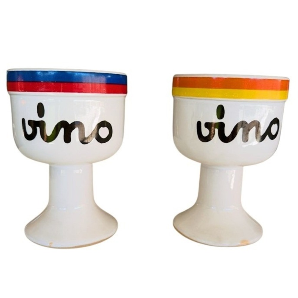 Vintage Baldelli Italy Globe Ceramic Vino Wine Goblets‎ Retro Chalice Set of 2